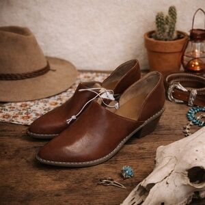 Universal Thread Brown Mule Booties Stacked Heel Western Boho 6.5